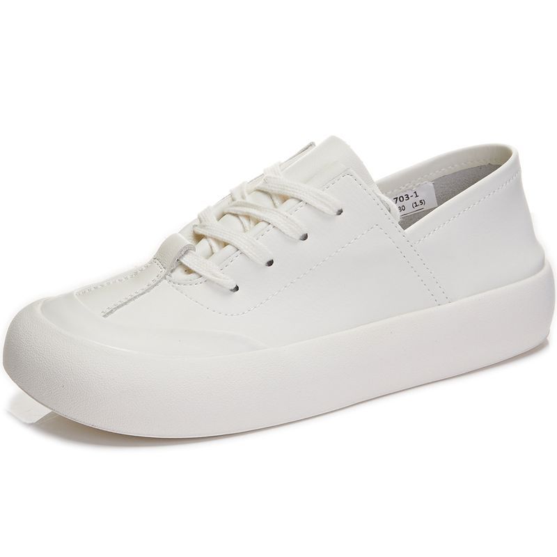 Fashion GKTINOO Genuine Leather Lace Up White Shoes For Women Flats Heel Sofe Soles Sneakers Shoes Luxury Leisure Fashion Big Head Shoes