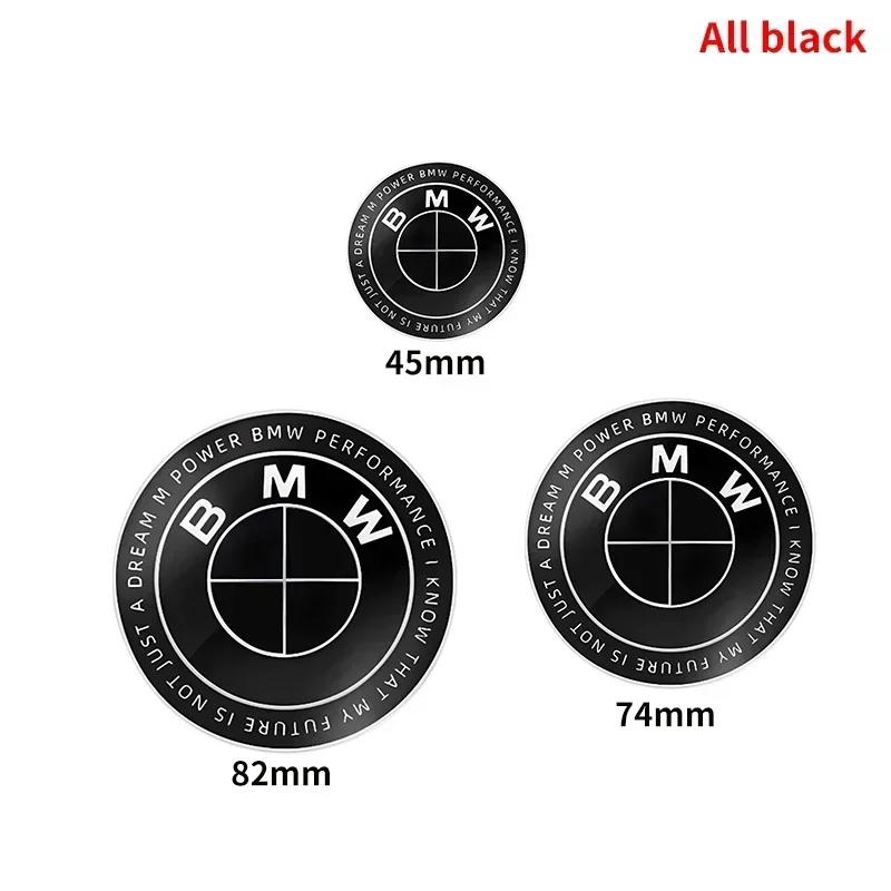 1 Stück Alles Schwarz 45mm 74mm 82mm Heckklappen-Embleme Frontklappen-Kofferraum-Emblem Lenkrad für BMW M E46 E53 E90 E84 E93 F20 X3 X5 X6