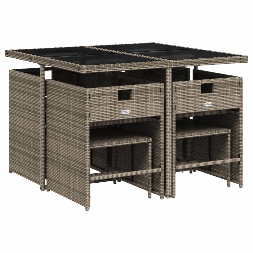 Vidaxl 9-Cz. Garden Furniture Set With Cushions, Grey, PE Rattan