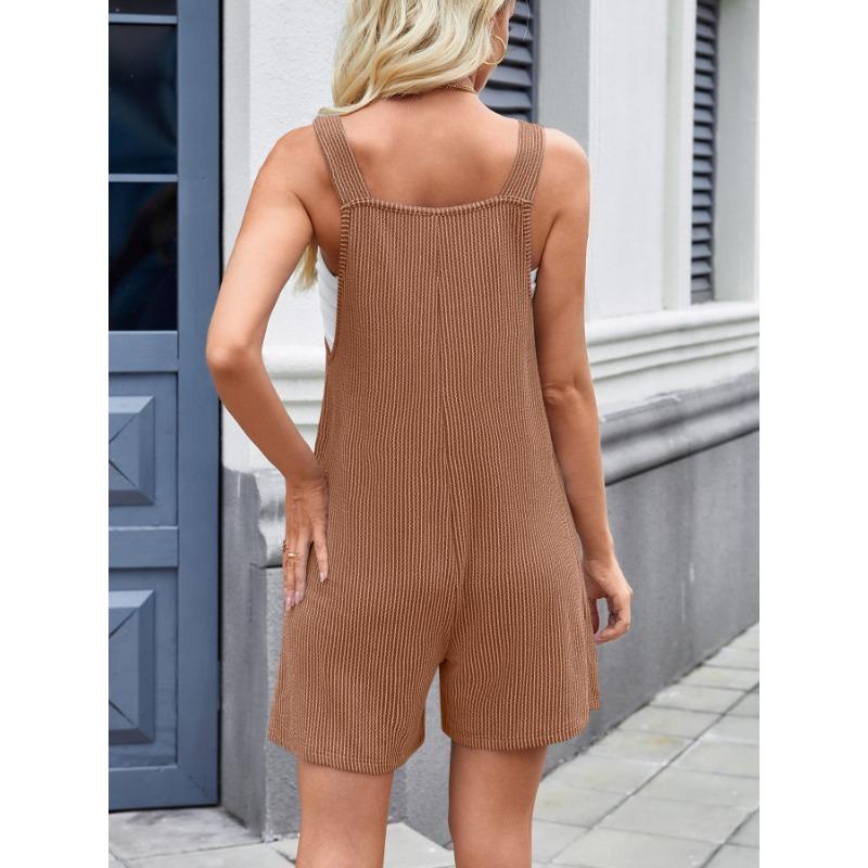 Damen Freizeit Ärmellos Taschen Gerade Locker Träger Kurzer Overall Jumpsuit
