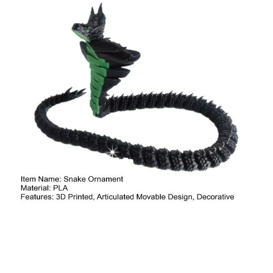 Snake Ornament, 3D Printing Poseable Snake Figure with Movable Joints Flexible Postures, Dark Themed Animal Desktop Collection Ornament