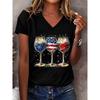Modisches Damen V-Ausschnitt Lässiges Kurzarm T-Shirt, Retro Sportstil Lässige Sportbekleidung