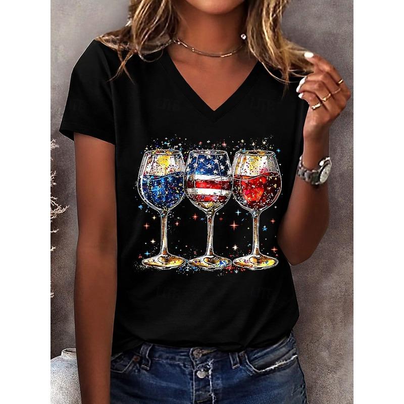 Modisches Damen V-Ausschnitt Lässiges Kurzarm T-Shirt, Retro Sportstil Lässige Sportbekleidung