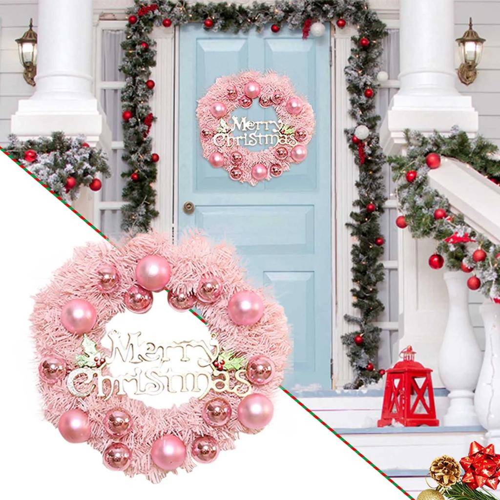30cm Weihnachten Rosa Kranz Roségold Weihnachtskugel Buchstabe Frohe Weihnachten Fenster Tür Girlande 2025 Navidad Frohes Neues Jahr Dekoration
