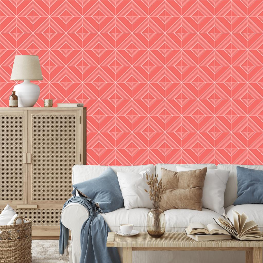 Geometric rhombus wallpaper coral, fine detail 50x1000