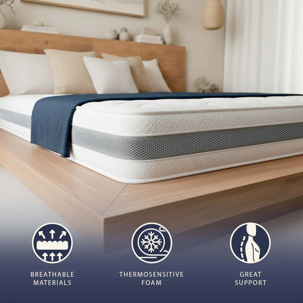 The White Stone Matelas Waterfoam Thermosensible | Haute Fermeté, Respirant et Hypoallergénique | Confort Stable et Soutien Ergonomique