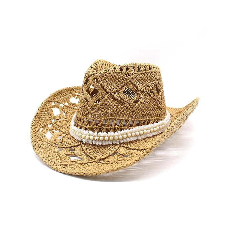 Western Cowboy Straw Hat With Wide Brim For Summer Sun Protection And Outdoor Activities