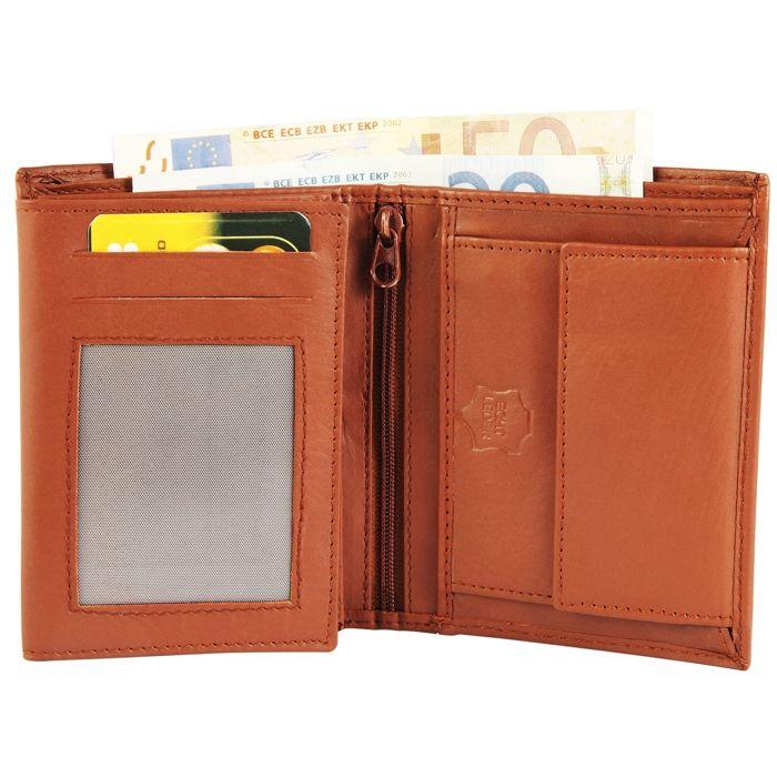 Portefeuille homme - EXCELLANC - Nashat - Cuir véritable vache - Marron cognac - Compact zippé