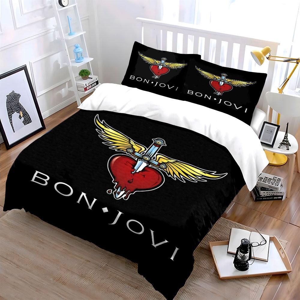 """Bon Jovi Heart Logo Biancheria da Letto" Set Copripiumino Copripiumino Federe""" (1 * Copripiumino 2 * Federe, senza piumino)