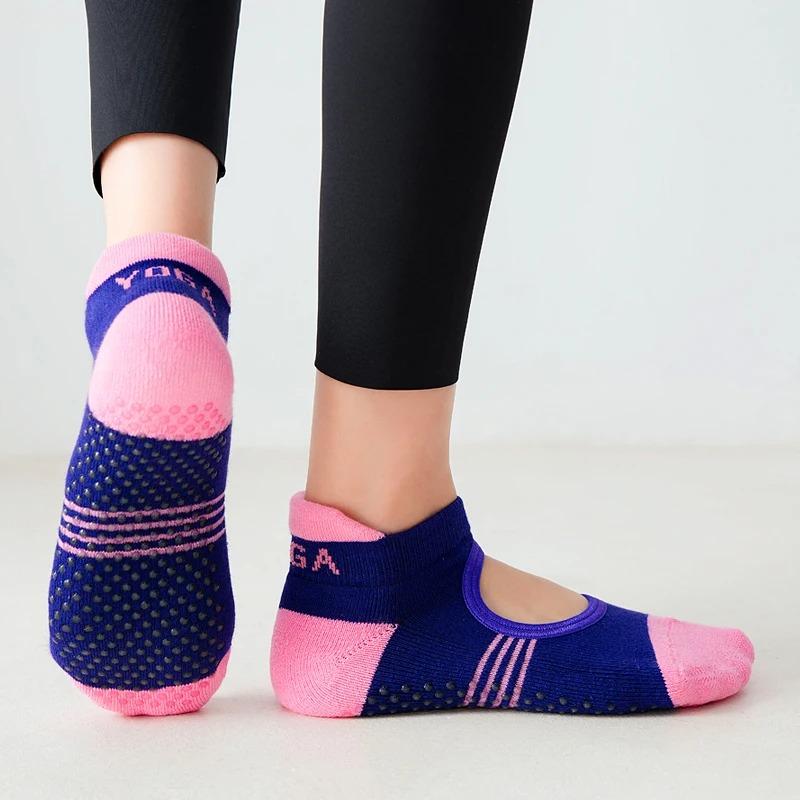 Women Backless Pilates Socks Towel Bottom Breathable Anti Slip Yoga Socks Ballet Dance Sports Socks Fitness Gym