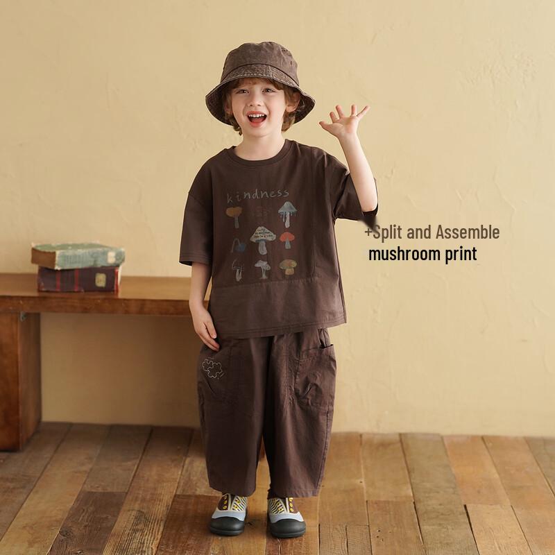 Boys  Coffee Cotton Printed Short Sleeve T-Shirt L
