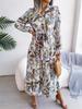 Turndown Collar Print Flower Button Dress High Waist Elegant  Shirt Dress for Women Long Sleeve Loose Dresses Causal Dress