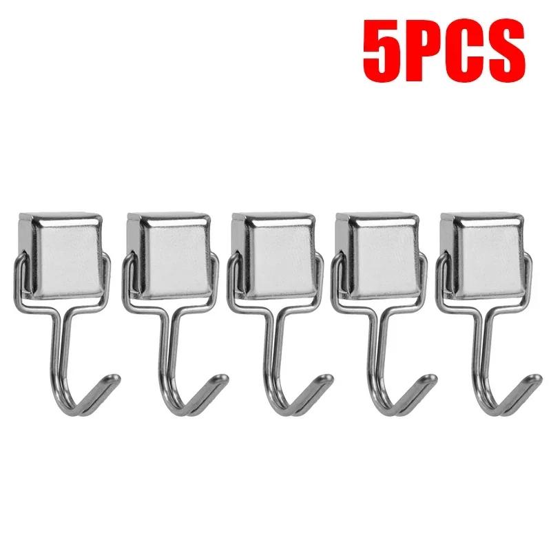 40/1PCS Strong Magnetic Hook Silver Rotating Hooks Neodymium Wall-mounted Magnet Hanger Bathroom Refrigerator Hanging Tools