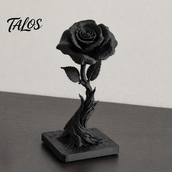 Talos 3D Printed Black Rose Statue Ornament, Gothic Dark Style Figurine, Artistic Flame Base Flower Decor, Exquisite Decoration for Home Office