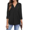 2025 Spring Autumn Women's Chiffon Blouse, Notched Lapel V-Neck Three-Quarter Sleeve Shirt, Loose Fit Solid Color Office Casual Top For Workwear
