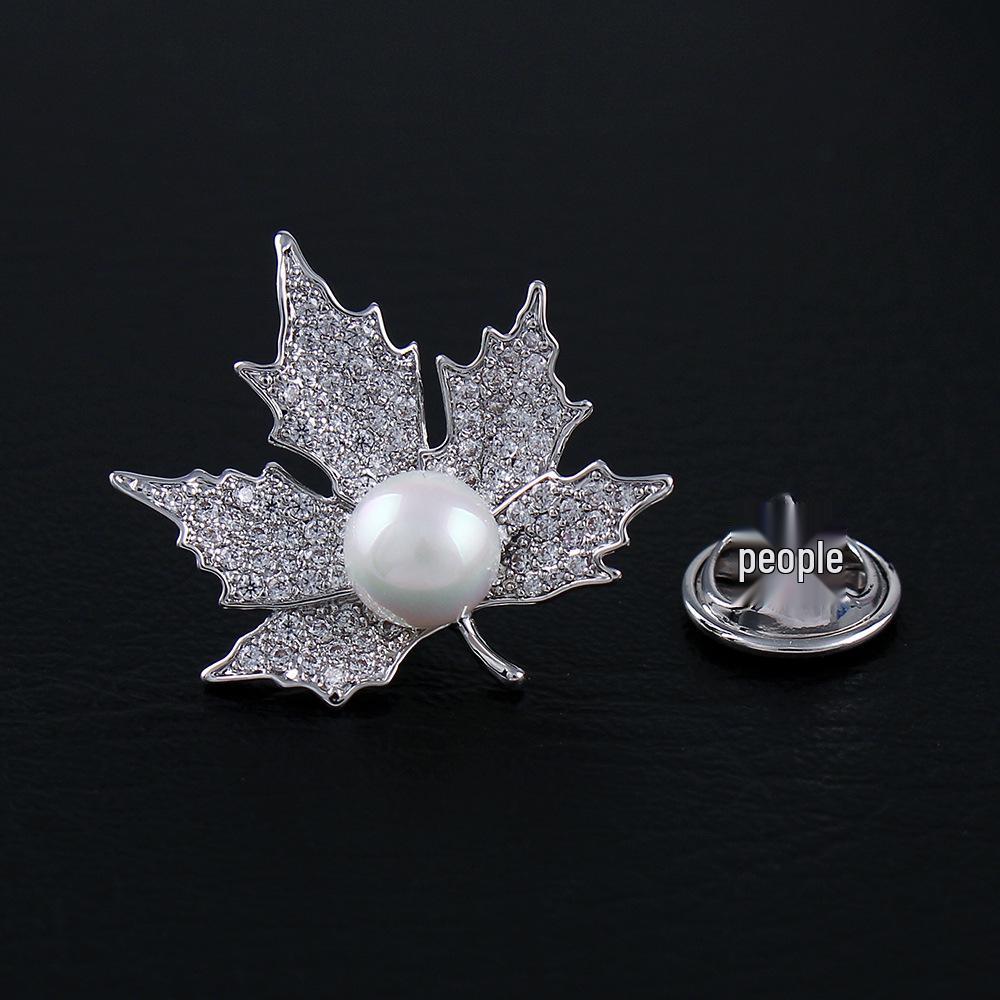 Crystal Maple Leaf Pearl Brooch - Elegant Women's Zircon Corsage Accessory