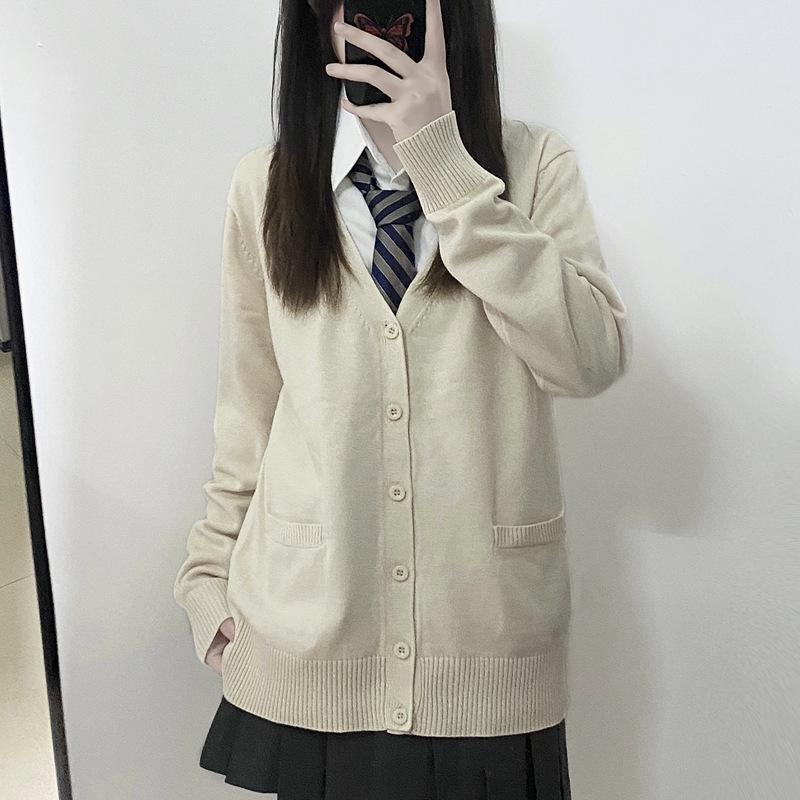 

Women s Japanese School Style Cardigan Sweater Coat - Autumn & Winter, Versatile Long Sleeve Knit Top One Size бежевый