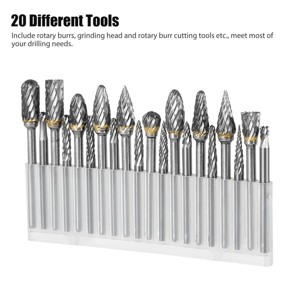 20pcs Tungsten Steel Carbide Burr Grinder Head Die Grinder Rotary Drill Bits