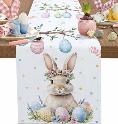 Easter Bunny Floral Table Runner Single Sided 2D Print Linen Table Runner Dining Room Kitchen Spring Decor Cheerful Festive Gift