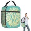 Green Bohemian Mandala Insulated Lunch Bag for Women Children Leakproof Food Boxes Thermal Lunch Box Tote