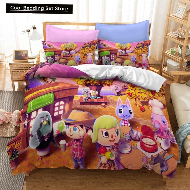 3D Print Animal Cartoon Crossing Game Bedding Set Double Twin King Duvet Cover Comforter Pillowcase Boys Girls Adults Bedroom