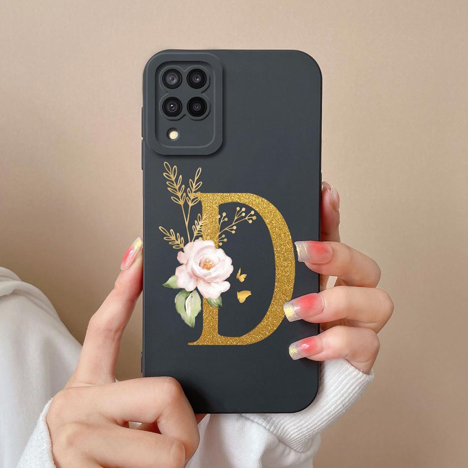 Elegant Case For Samsung M22 M32 4G 5G Rose Letter Phone Shell Lens Protective Cover For Galaxy M32 M22 Liquid Silicone Bumper