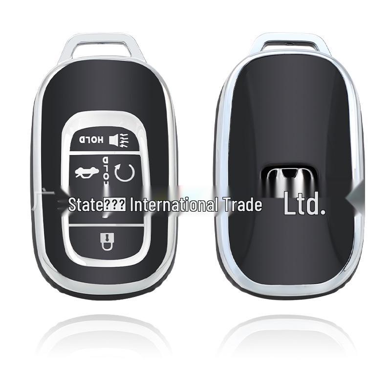 

2022 Honda Civic Key Cover - 11th Gen TPU Silver Edge Protective Soft Shell with Chain Cool Black [Single Shell]