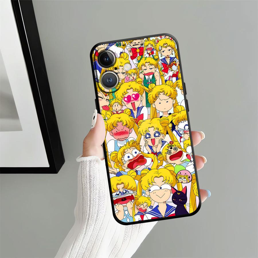 Sailor Moon Tsukino Usagi Black Soft Phone Cover Case for iPhone 15 16 14 Plus 13 12 11 17 Pro Max XR XS Max 17Air 7 8