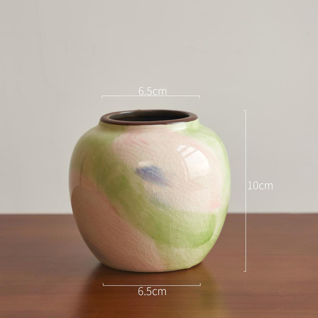 Hand Drawn Oil Painting Ceramic Vase Glazed Hydroponic Vase with Cracks American Country Style Home Interior Decoration Gift