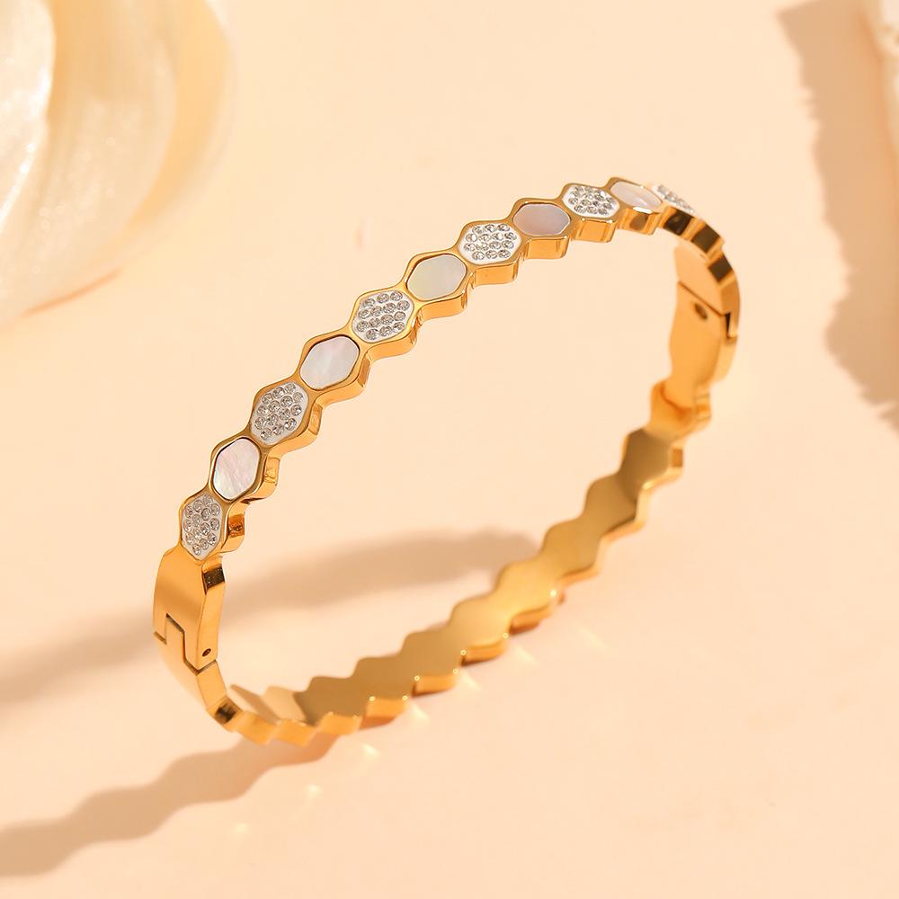 Stainless Steel Geometric Square Diamond Bracelet with Electroplating and Multiple Styles for Women