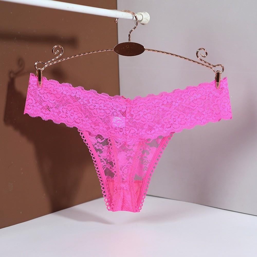 Mid Waist Lace Thong Panties Sheer Floral Underpants Women Lace Flower Briefs  Intimate Apparel