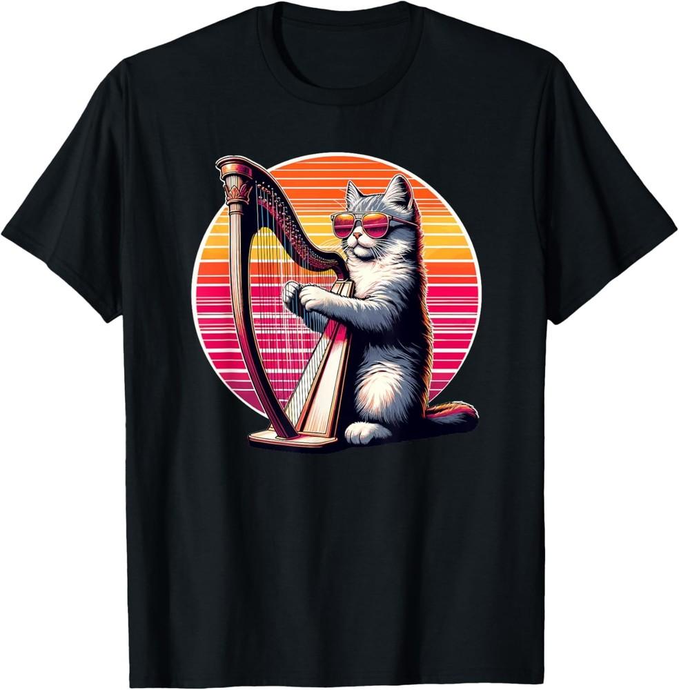 

Musician Harpist Cat Wearing Sunglasses Cat Playing Harp T-Shirt Unisex T-Shirt XXXXL