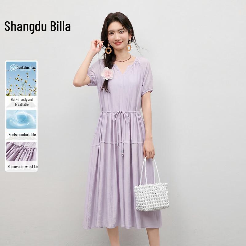 Elegant Linen Blend A-Line Midi Dress M