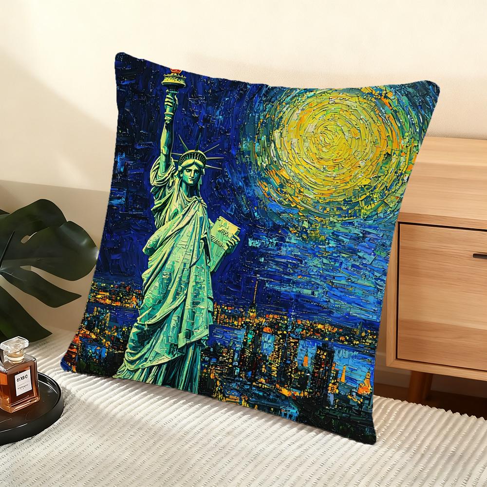 G-Goddess of L-Liberty Cushion Cover Silky Short Plush Home Sofa Cushion Cover - Invisible Zipper Home Decoration