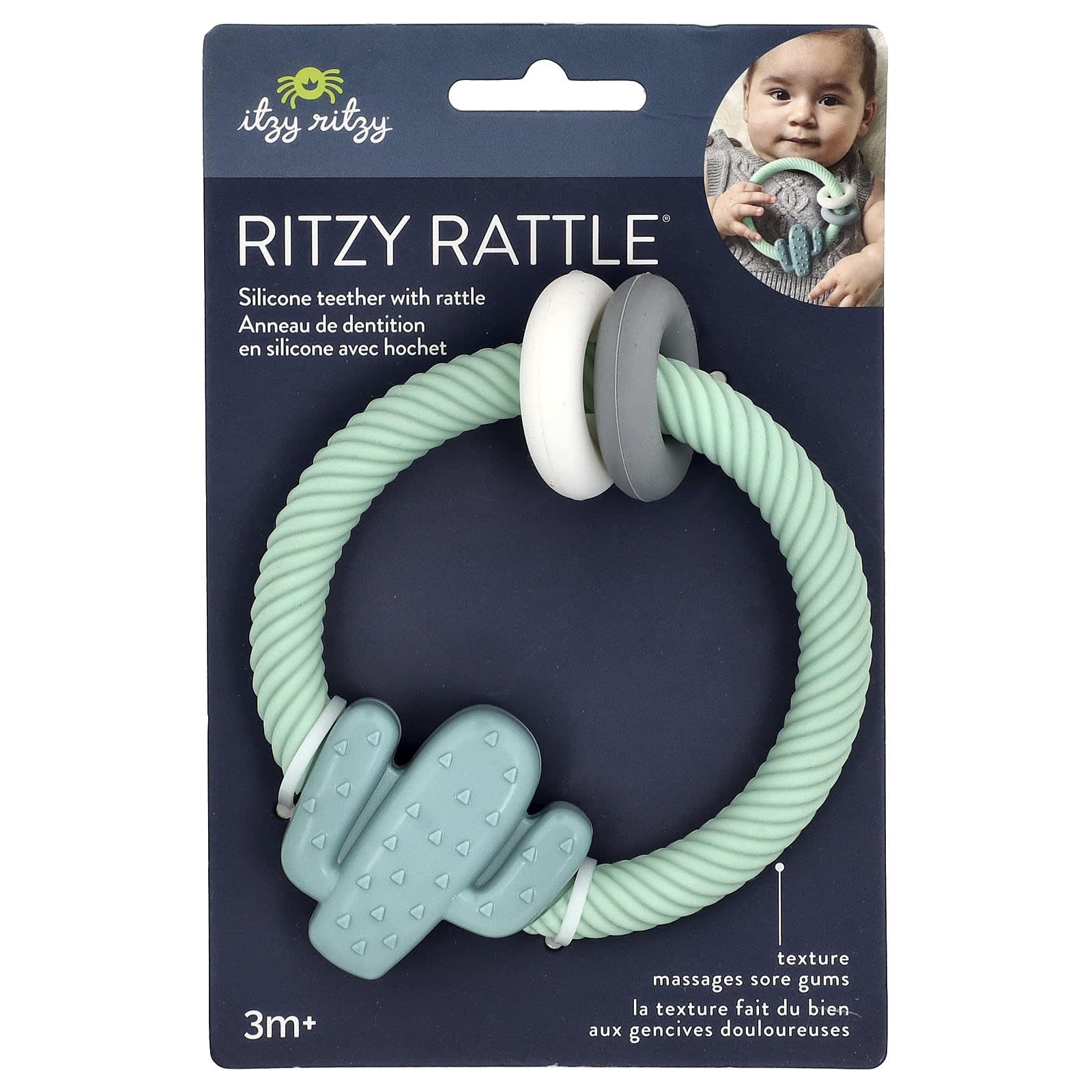 

Ritzy Rattle®, Силиконовый прорезыватель с погремушкой, 3+ месяца, Кактус, 1 прорезыватель
