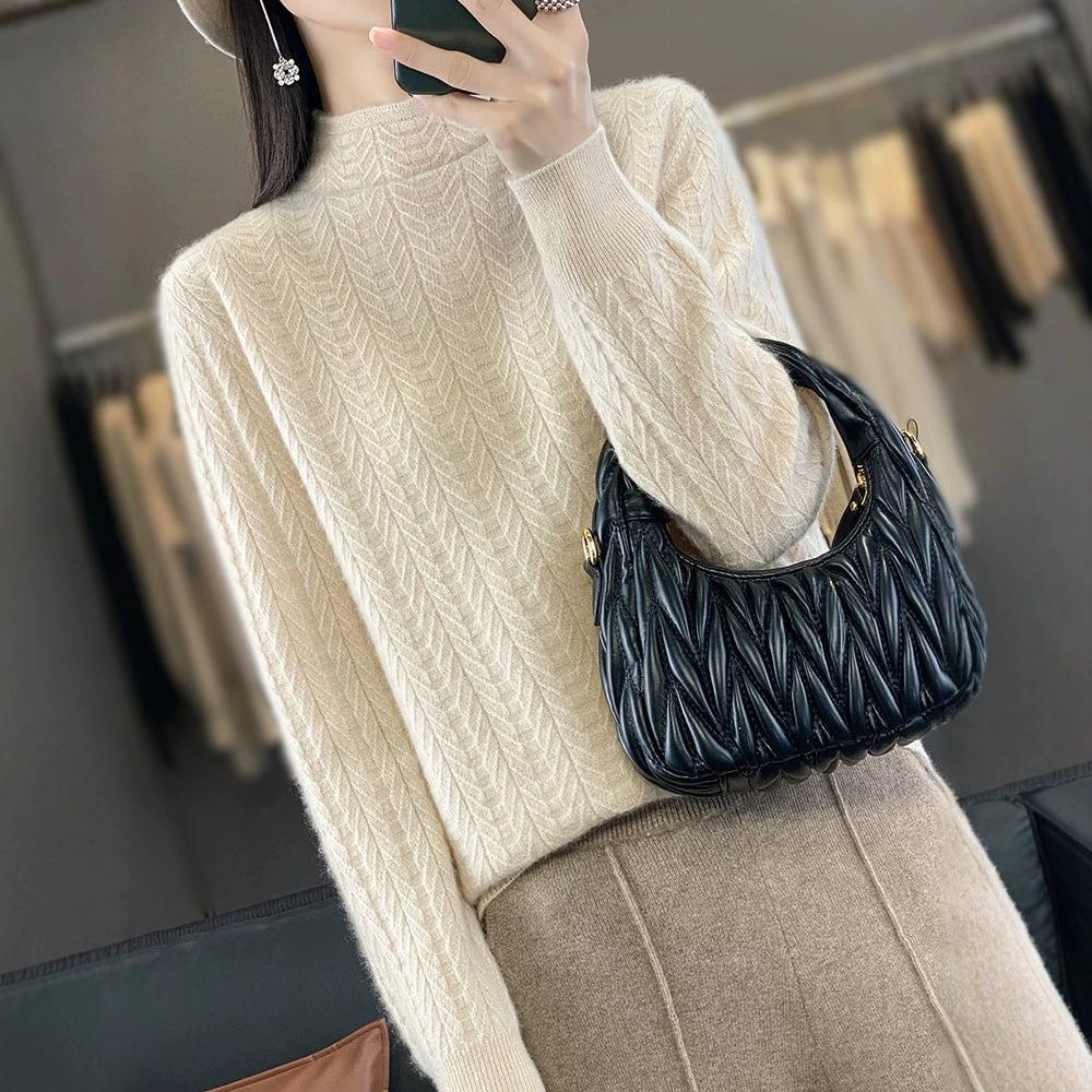 TIFICY Women's Fashion Casual Fall Winter Solid Color Print Long Sleeve Half Turtleneck Sweaters