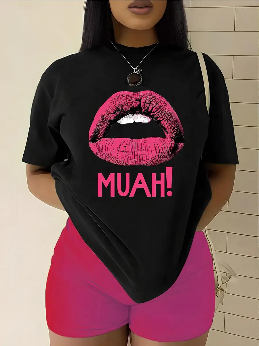 Oversized Thick T-shirt with Muah Print 4XL
