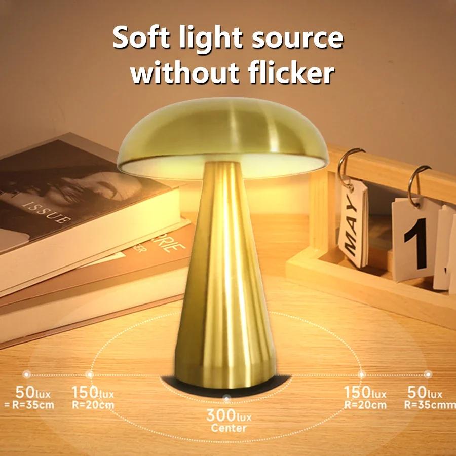 Retro LED Night Light 3 Color Temperature Mushroom Shape Coffee Bar Restaurant Office Bedroom Decor Touch Sensor Table Lamp