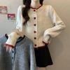 Women's Colorblock Heart Button Knit Cardigan - Short, Long Sleeve Sweater for Spring & Autumn