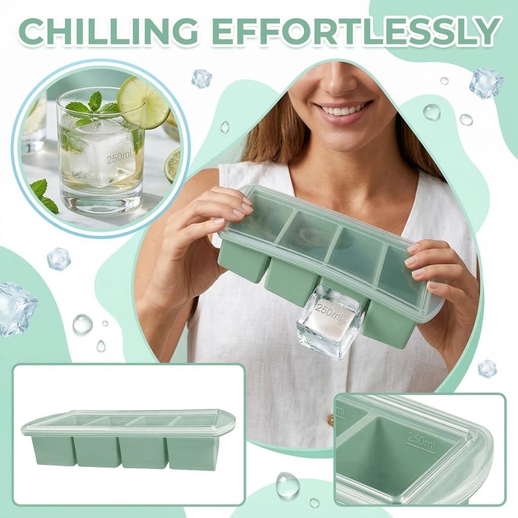 Covered Silicone Ices Cubes Tray For Freezing Storage Box Ices Block Mold