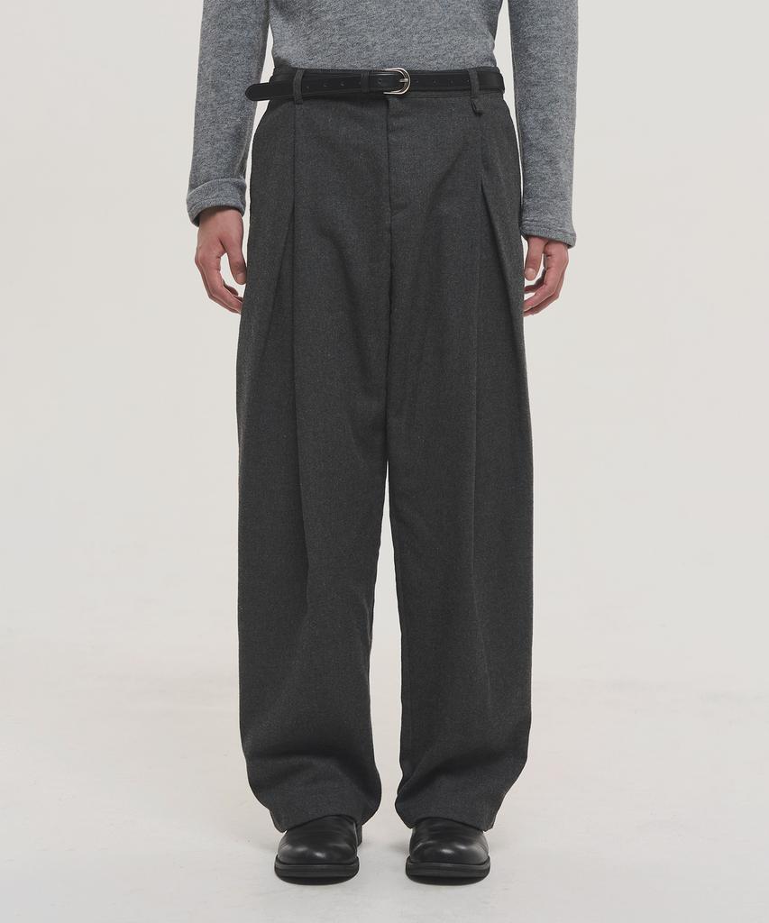 NOISE Wool Flannel Slit Wide Slacks - Charcoal