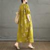 Summer Cotton and Linen Round Neck Short Sleeved Dress for Women