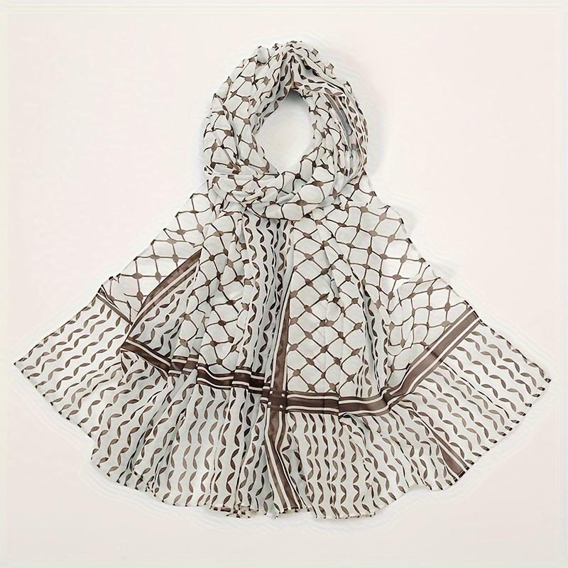 1pc Breathable Chiffon Hijab Vintage Printed Long Scarf Geometric Pattern Head Wrap For Women Lightweight Thin Soft Cozy Shaw