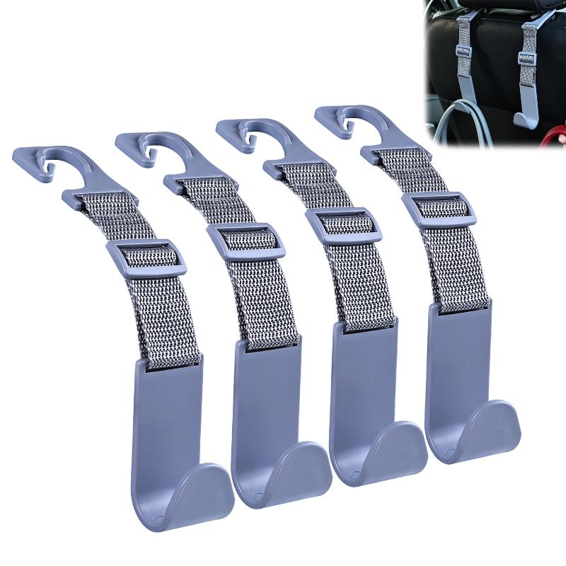 

4Pcs Car Seat Headrest Hooks - Adjustable Auto Storage Clips Fastener - Reusable Easy To Install Car Interior Accessories серый