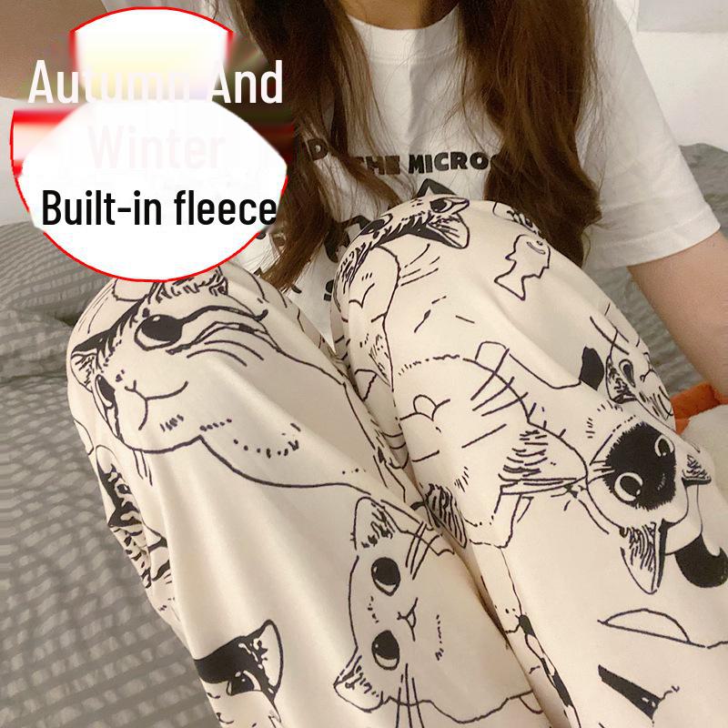Women's Warm Fleece Straight-Leg Pajamas: Autumn/Winter Casual Pants for Walking & Outdoor Wear