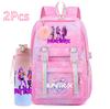 2Pcs/set Cute K-Pop Demon Hunters Printed Backpack with 750Ml Water Bottler for Teenager Student Girl Boy Large Capacity Waterproof Bookbag Travel Bag