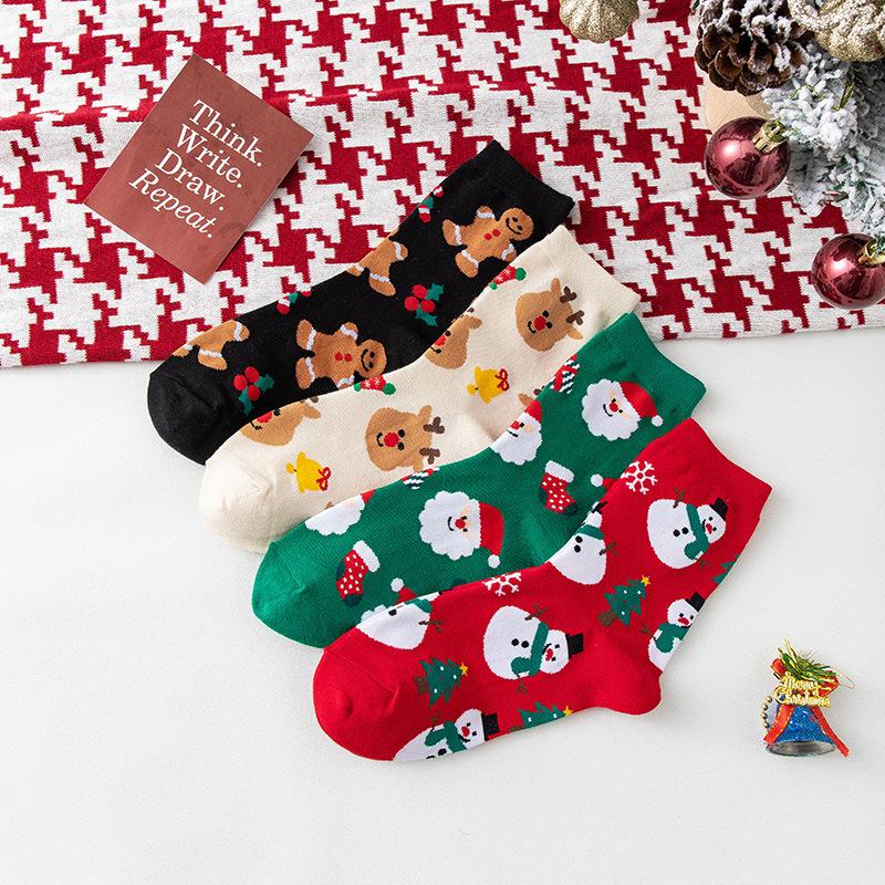 Christmas Socks, Female Autumn and Winter Cartoon Mid-calf Socks, Santa Claus, Reindeer, Snowman, Cute Big Red Socks