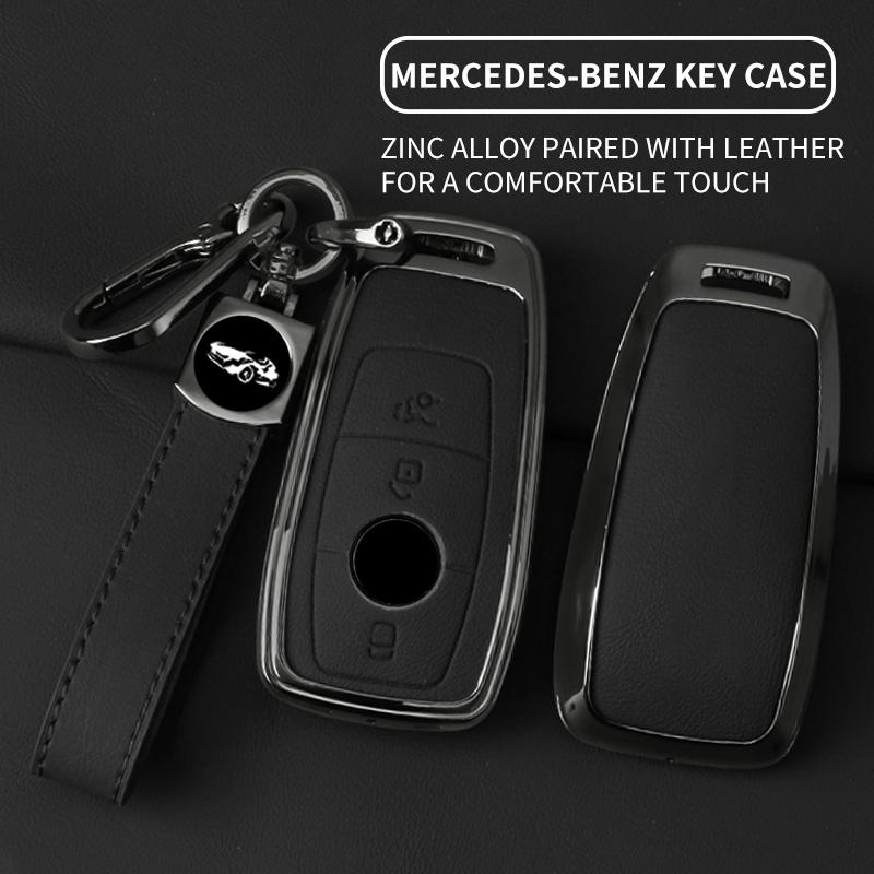Interior Mouldings Zinc Alloy Leather Car Key Fob Case 3/4 Button Fits 2019 2020 Mercedes-Benz A220 E63S AMG E-Class GLE 350 4MA
