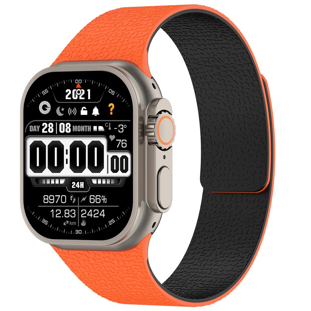 Magnetic Sport Strap For Apple Watch Ultra 3/2 49mm 38 40 41 44 45 46mm Litchi Pattern Silicone Band For Iwatch S11 10 9 8 7 SE3