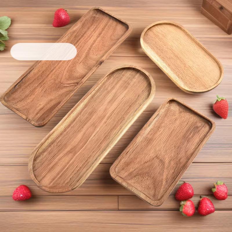 Akazienholz Tablett - Massivholz Kreativ Obst-, Kaffee-, Gebäck-, Melonenkerne-, Snack-Platte (Quadratisches & Ovales Design)